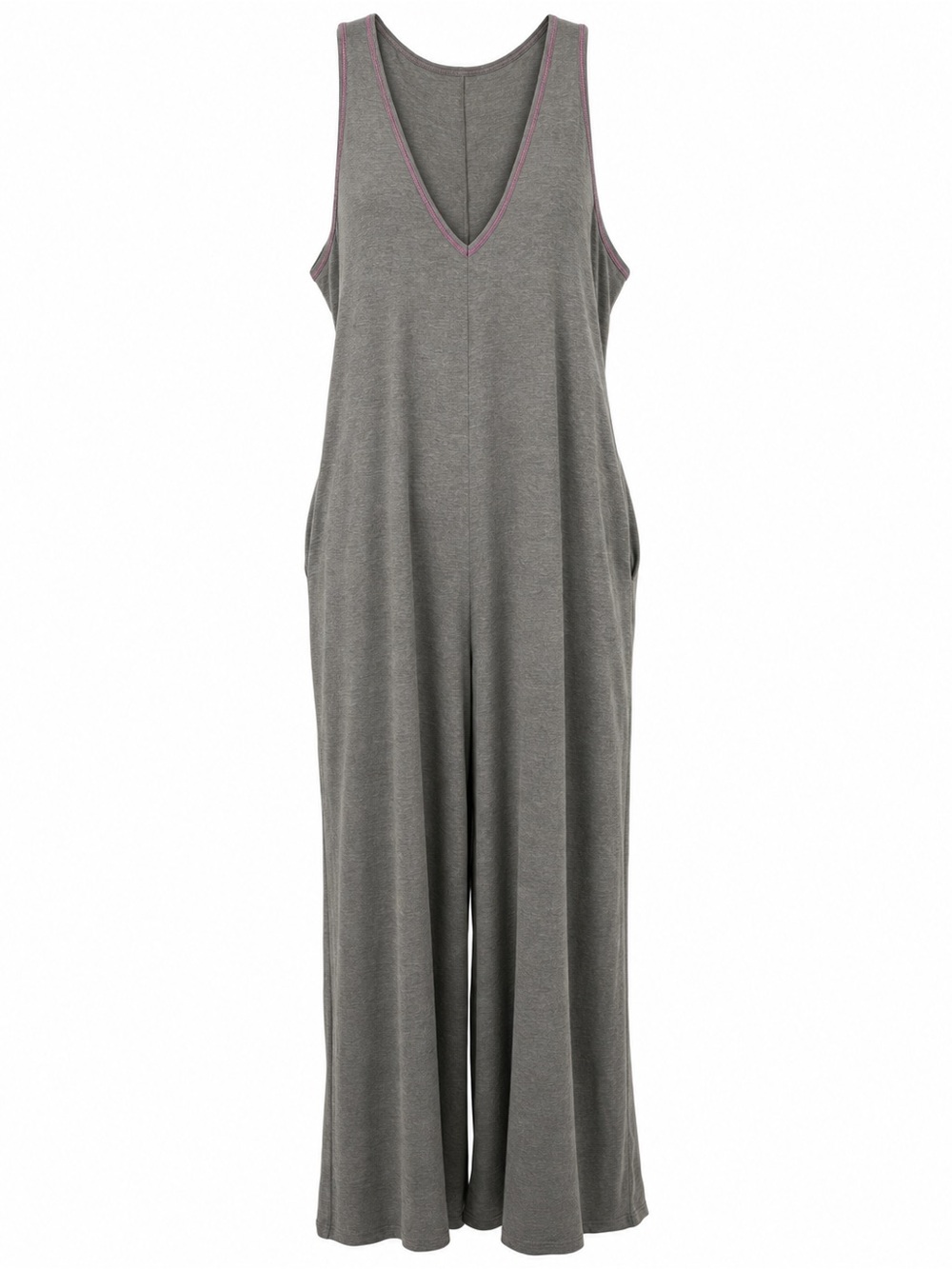 Natural Life Gray Sleeveless V Neck Wide Leg Maxi Jumpsuit Women One Size Boho